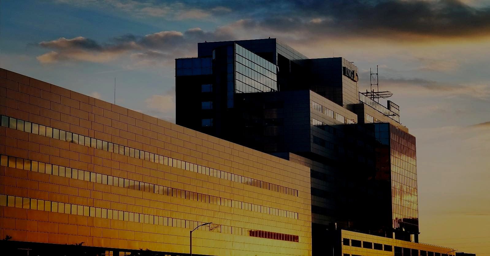 Corporate building at dusk